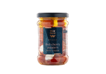 Sūriu įdarytos raudonos vyšninės paprikos WELL DONE PREMIUM, rapsų aliejuje, 250 g