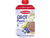 Paruošta vartoti košė SEMPER su mėlynėmis ir obuoliais, nuo 6 mėn., 120 g