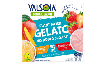 Veganiški valgomieji ledai VALSOIA, braškių ir mangų skonio, 280 g