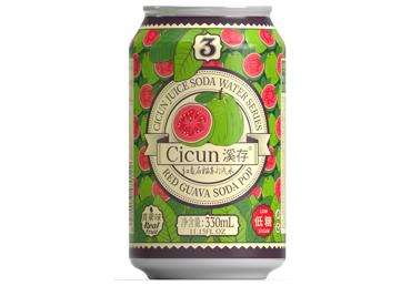 Raudonųjų gvajavų skonio gazuotas gaivusis gėrimas su cukrumi ir saldikliu CICUN, 330 ml