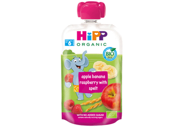 Obuolių, bananų, aviečių EKOtyrelė HIPP su grūdais,nuo 6mėn., 100 g