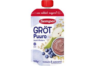Paruošta vartoti košė SEMPER su mėlynėmis ir obuoliais, nuo 6 mėn., 120 g
