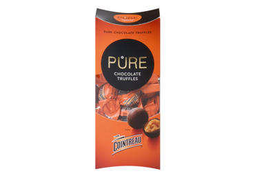 Juodojo šokolado PURE CHOCOLATE triufeliai su likerio COINTREAU įdaru, 108 g