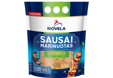 Sausai marinuotas vištų šlaunelių mėsos šašlykas BIOVELA, 800 g
