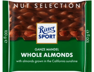 Pieninis šokoladas RITTER SPORT su neskaldytais migdolais, 100 g