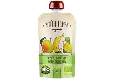 Ekologiška kriaušių, bananų, agr. tyrelė RŪDOLFS, 4+ mėn., 110 g