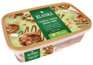 Lazdynų riešutų skonio ledai KLASIKA su nugos padažu, 480 g