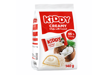 Vafliniai saldainiai KIDDY CREAMY COCONUT su kokosiniu įdaru, 140 g