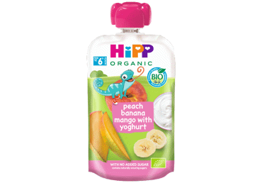Ekol. persikų, bananų ir mangų tyrelė HIPP su jogurtu (6+), 100 g