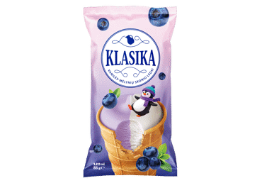 Grietininiai valgomieji ledai KLASIKA, vanilės ir mėlynių skonio, 65 g