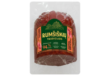 Karštai rūkytas RUMŠIŠKIŲ TRADICIJOS servelatas, aukščiausia rūšis, 400 g