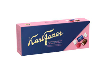 Saldainiai KARL FAZER su avietinio jogurto skonio įdaru, 250 g