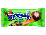 Vaniliniai grietininiai ledai NYKŠTUKAS vafliniame ragelyje su pieninio šokolado skonio glaistu ir migdolais, 90 g