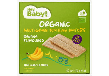 Ekologiški įvairių grūdų vafliai bananų skonio HEY BABY, 6x10 g