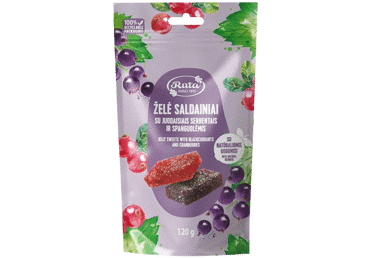 Želė saldainiai RŪTA su juodaisiais serbentais ir spanguolėmis, 120 g