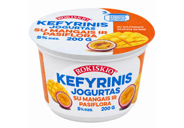 Kefyrinis ROKIŠKIO jogurtas su mangais ir pasiflorais, 5% rieb., 200 g