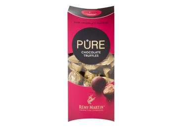 Juodojo šokolado PURE CHOCOLATE triufeliai su konjako REMY MARTIN įdaru, 108 g