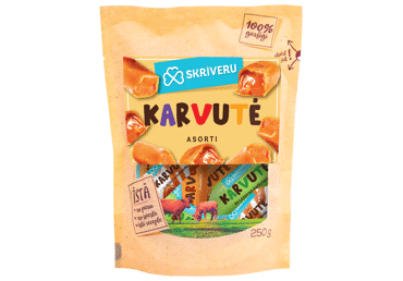 Karameliniai saldainiai SKRIVERU KARVUTĖ, įvairių skonių, 250 g