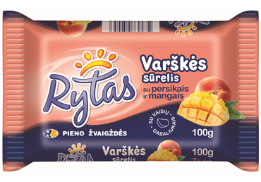 Saldus varškės sūrelis RYTAS su persikais ir mangais, 7 % rieb., 100 g