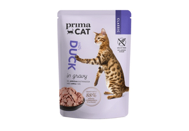 Konservuotas kačių ėdalas PRIMACAT (antiena padaže), 85 g