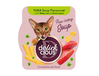 Delickcious™ Tuno skonio sriuba su mažaisiais kukurūzais ir žirneliais. Visavertis konservuotas pašaras suaugusioms katėms, 80 gr