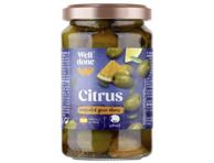 Konservuotos WELL DOEN žaliosios alyvuogės „Manzanilla“ citrusinių vaisių marinate (be kauliukų), 340 g
