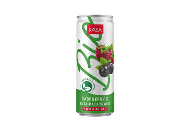 Ekologiškas aviečių ir  juodųjų serbentų skonio gėrimas su sultimis RASA BIO, 330ml