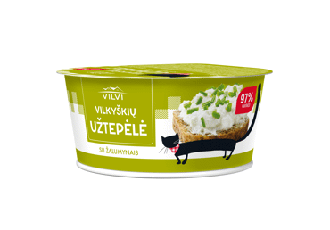 VILKYŠKIŲ varškės užtepėlė su žalumynais, 18 % rieb., 150 g