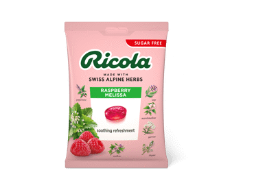 Pastilės RICOLA RASPBERRY MELISSA, aviečių ir melisų skonio, 68 g