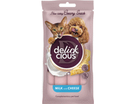 Pašaro papildas suaugusioms katėms ir šunims DELICKCIOUS™ kreminiai skanėstai – pienas su sūriu (4x0,015 kg), 0,06 kg
