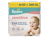 Kūdikių servetėlės PAMPERS Sensitive, Plastic Free, 5x52 vnt.