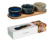 Dubenėliai su akacijų medienos padėklu, 4 vnt., 1 vnt.