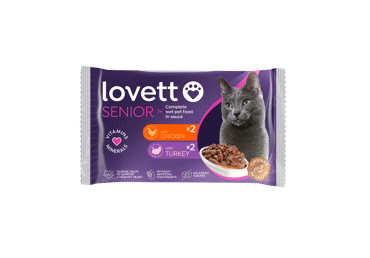 Visavertis konservuotas vyresnio amžiaus kačių pašaras padaže su vištiena LOVETT MIX 7+, 400 g