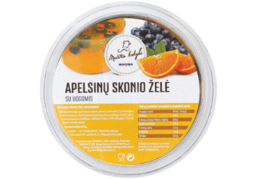 Želė su šviežiomis uogomis, apelsinų skonio, 180 g