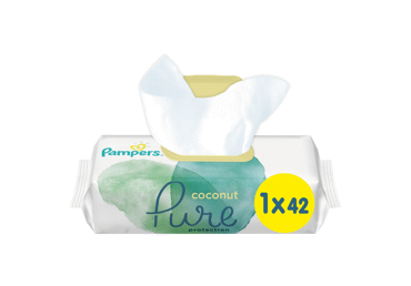 Drėgnosios kūdikių servetėlės PAMPERS COCONUT PURE, 42 vnt. Drėgnosios kūdikių servetėlės PAMPERS COCONUT PURE, 42 vnt.