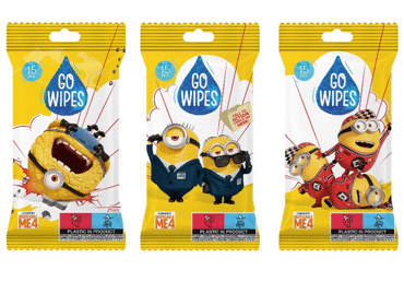 Drėgnosios antibakterinės servetėlės GO WIPES MINIONS,15vnt., 15 vnt.