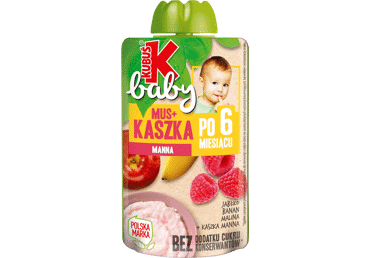 Obuolių, bananų, aviečių tyrelė su manų koše nuo 6 mėn, Kubuš baby, 100 g