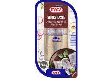 Dūmų skonio silkių filė VIČI aliejuje, 240 g Dūmų skonio silkių filė VIČI aliejuje, 240 g