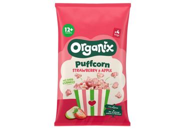 Popkornų užkandis su braškėmis ir obuoliais ORGANIX, 40 g