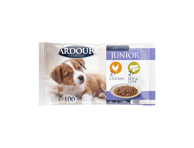Konservuotas visavertis pašaras su vištiena ir jautienos kepenėlėms jauniems šunims ARDOUR, 400 g