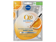 NIVEA Q10 ENERGY lakštinė veido kaukė, prisotinta energizuojančio serumo, pavargusiai ir papilkėjusiai odai.