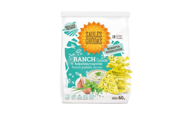 Trikampio formos kukurūzų trapučiai SAULĖS GRŪDAS, RANCH skonio, 60 g