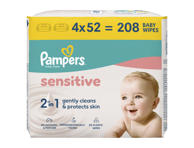 Kūdikių servetėlės PAMPERS Sensitive, Plastic Free, 4x52 vnt.