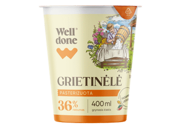 Grietinėlė WELL DONE, 36 % rieb., 400 g
