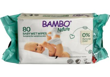 Drėgnosios kūdikių servetėlės BAMBO NATURE, 80 vnt. - 2