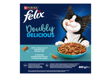 Sausas kačių pašaras FELIX Doubly Delicious su lašiša ir vandenyno žuvimi, 800 g