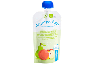 Ekol. obuolių, kriaušių, persikų tyrelė MARMALUZI (6+ mėn.), 90 g