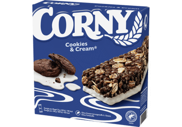 Javainiai CORNY, sausainių ir grietinėlės skonio, 138 g