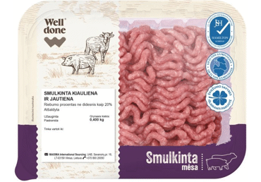 Liet. smulk. kiauliena ir jautiena, rieb. ne did. kaip 20 %, 400 g