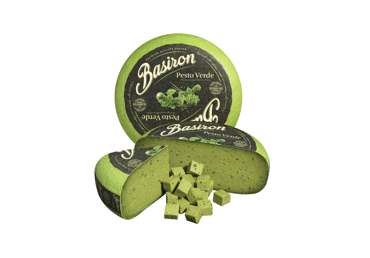 Puskietis sūris su žaliuoju pesto BASIRON, 50 % rieb. s. m., 1 kg